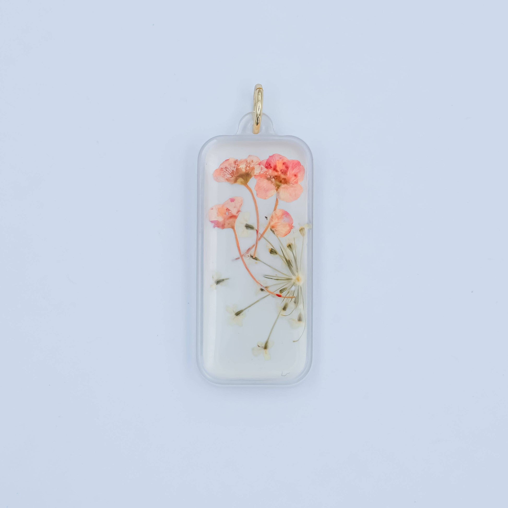Handmade Pressed Poppy Baby's-breath Flower Rectangular Resin Charm | N063