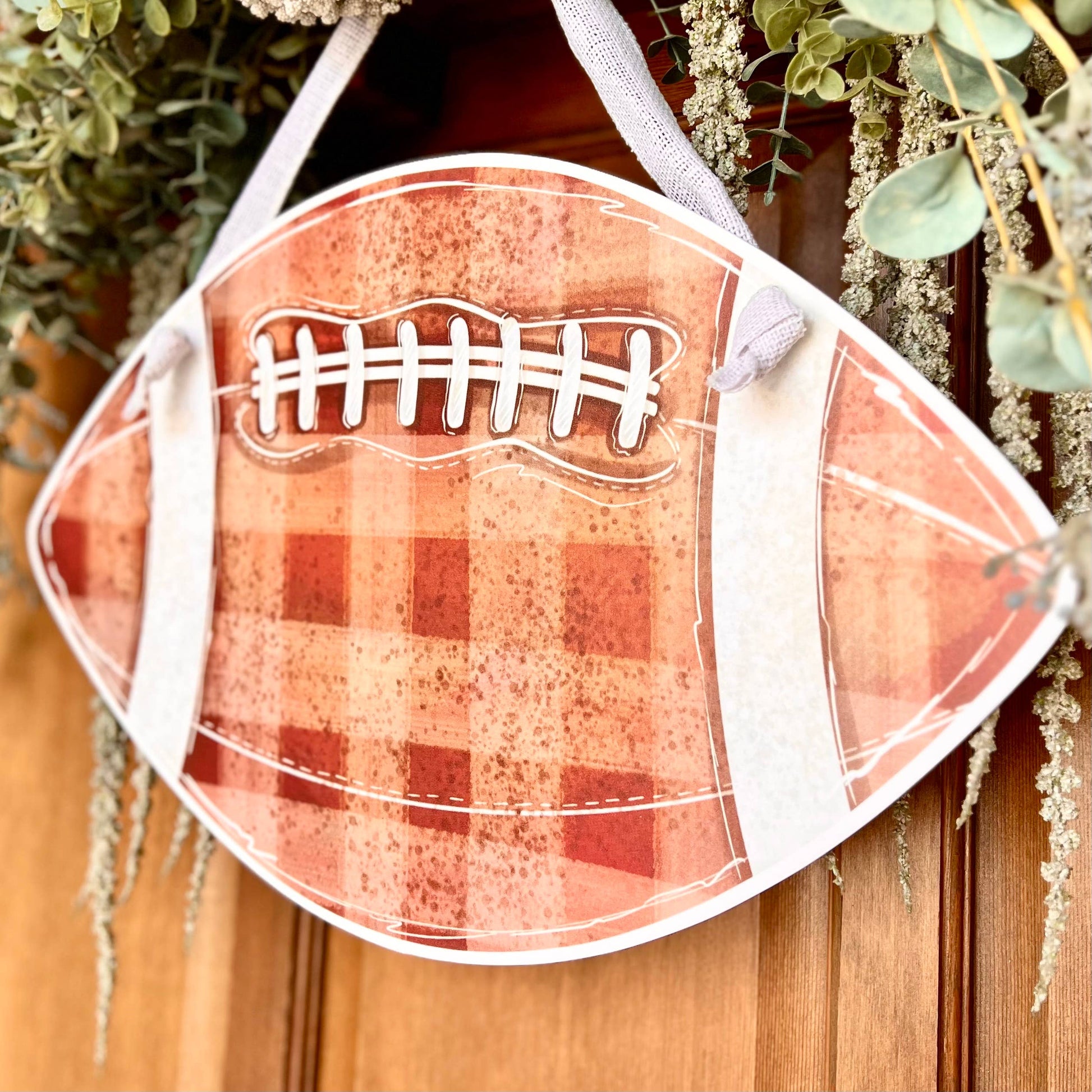 Brown Gingham Football Door Hanger