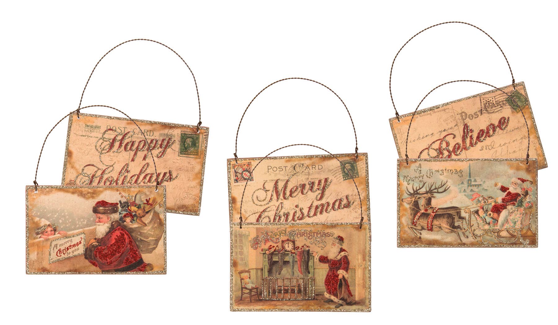 Postcard Santa Ornament Set