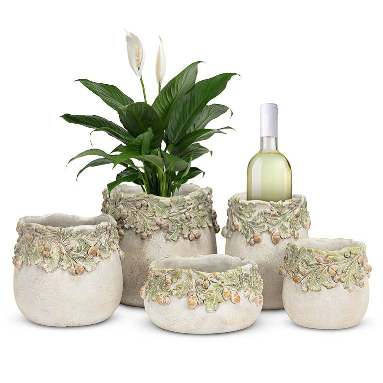 Oak Leaves & Acorns Low Planter