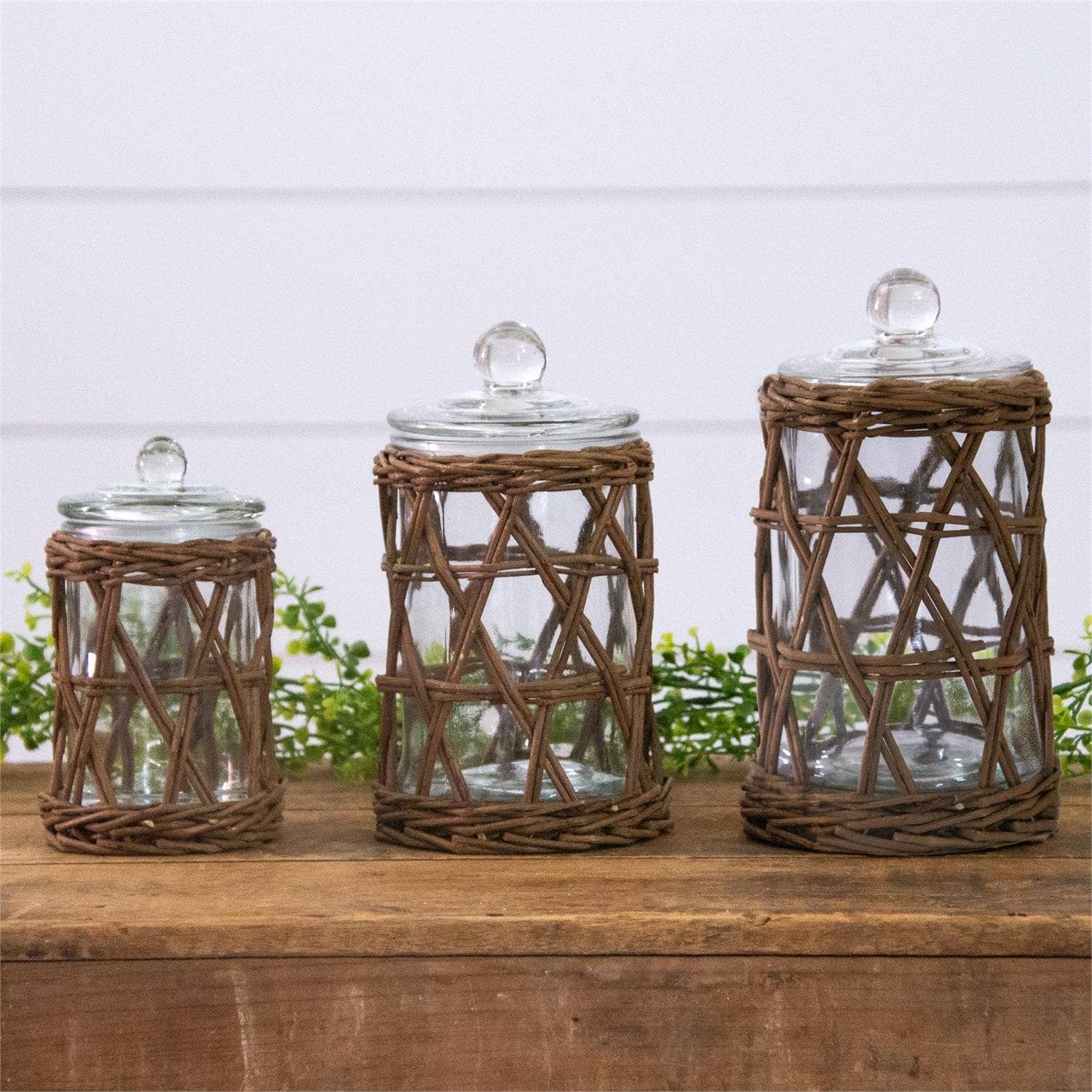 Wicker Wrapped Glass Canister