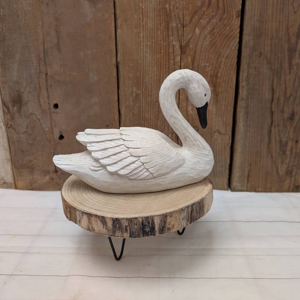 9" White Resin Swan