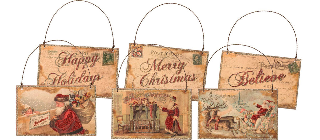 Postcard Santa Ornament Set