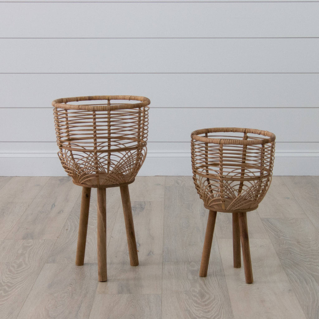 Woven Rattan Footed Baskets