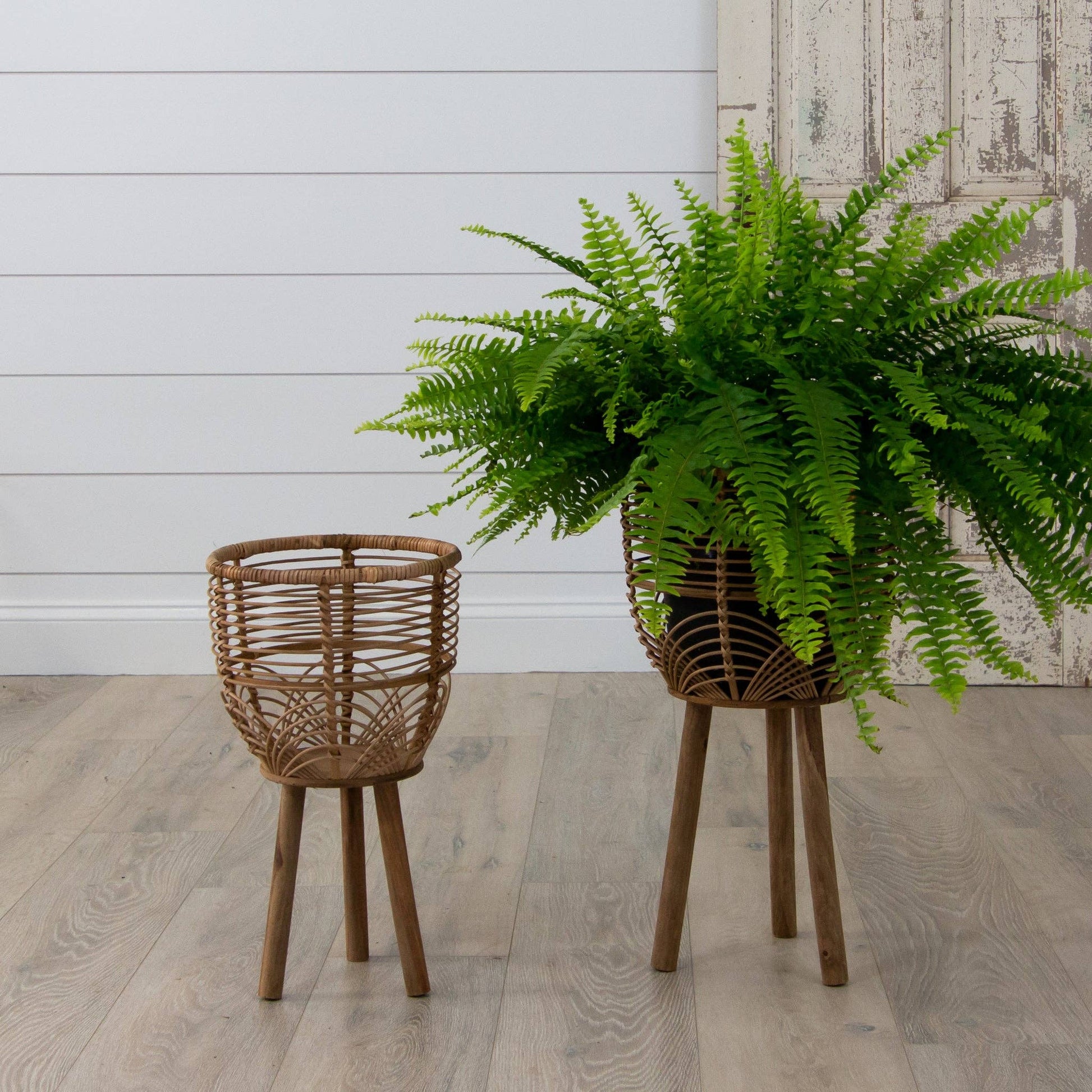 Woven Rattan Footed Baskets