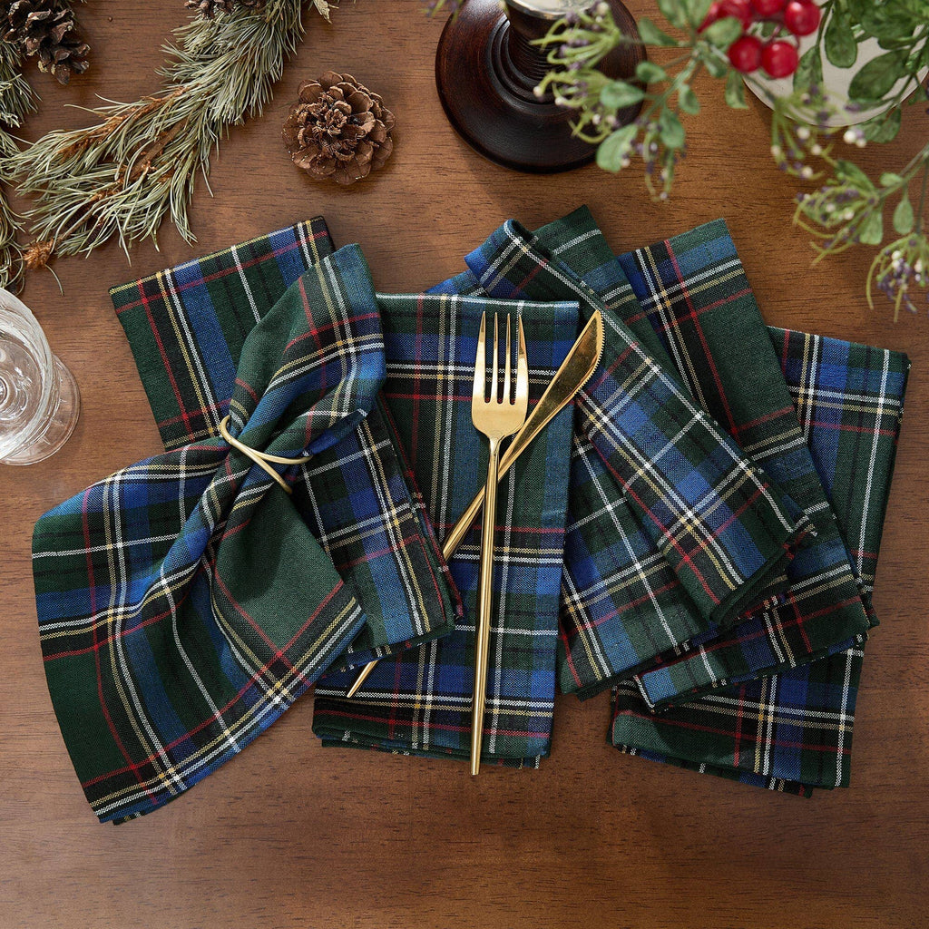 Stowe Tartan Holiday Plaid Cotton Napkins, Set of 8