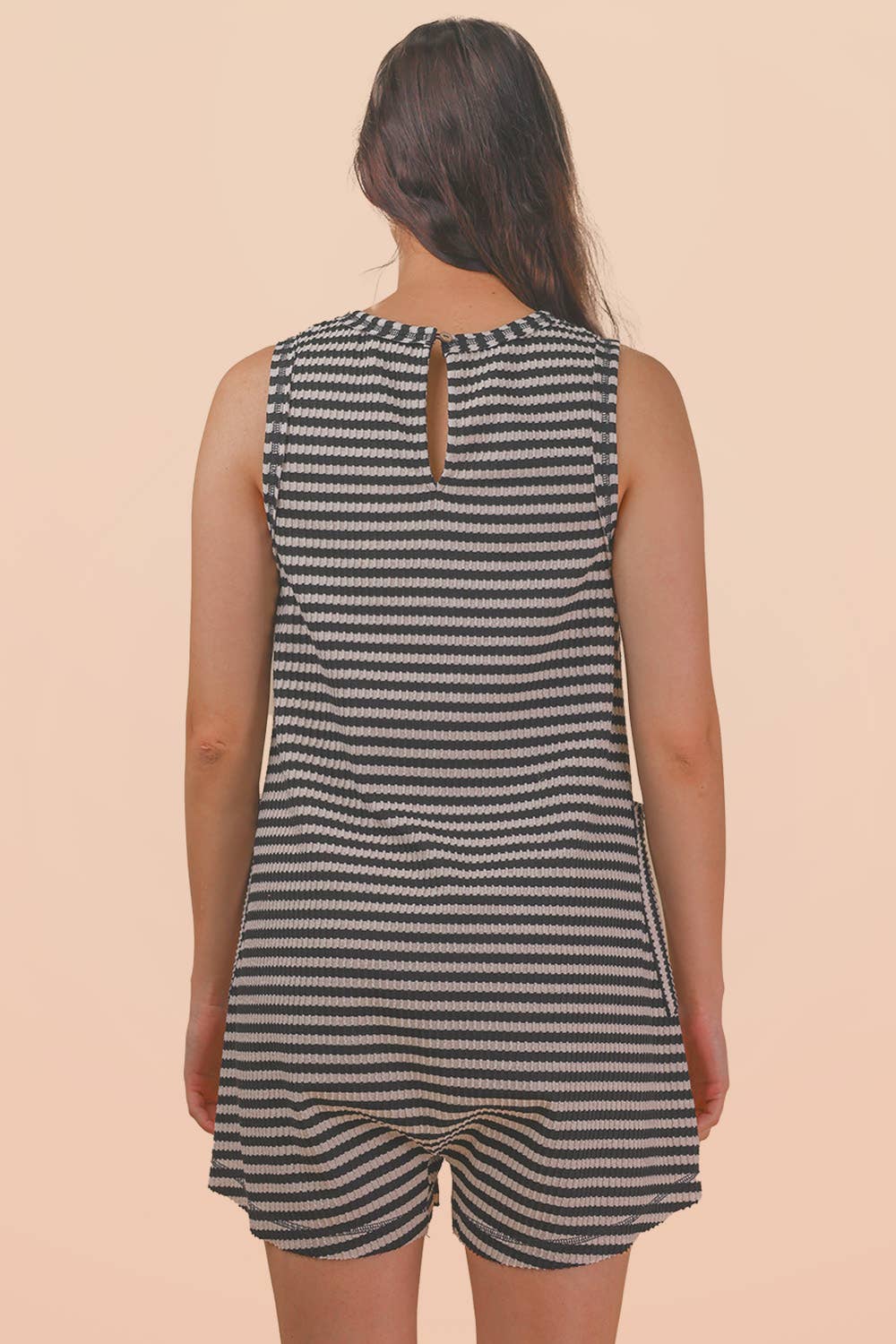 NP70744-Striped Knit Casual Comfy Romper
