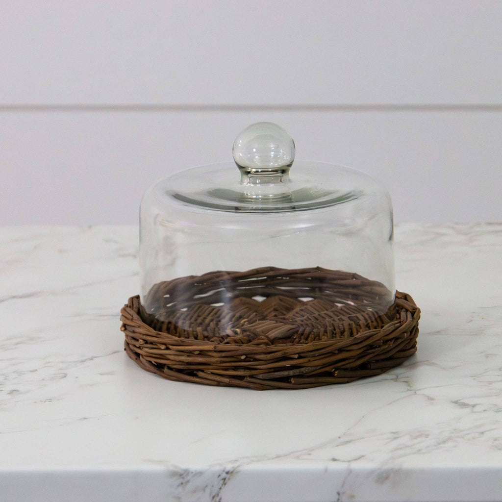 Glass Dome With Wicker Tray (PC)