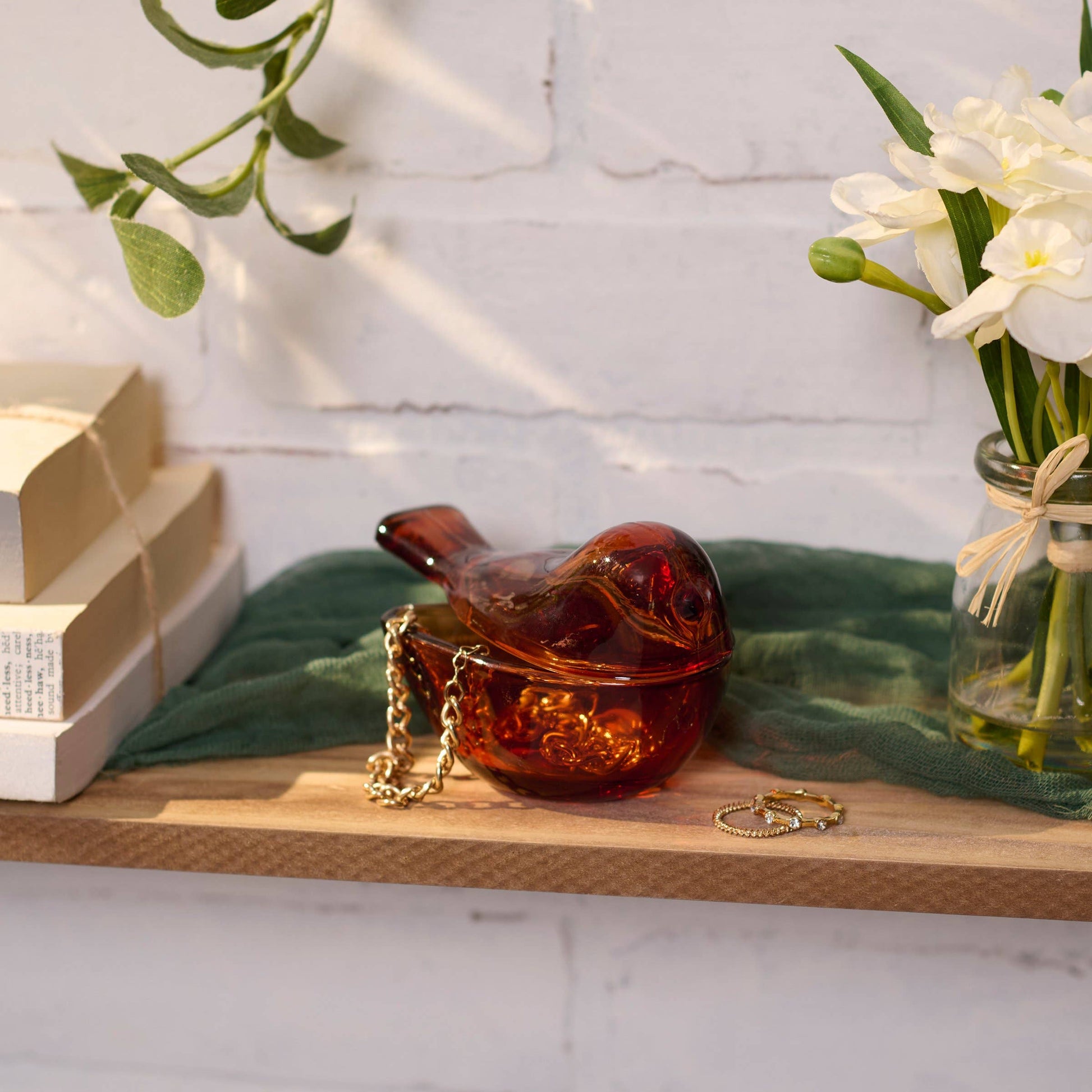 Golden Bird Glass Jar