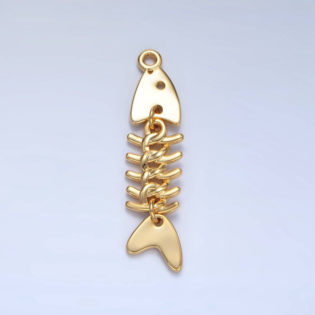 24K Gold Filled 45mm Minimalist Fish Skeleton Multidimensional Charm | X848