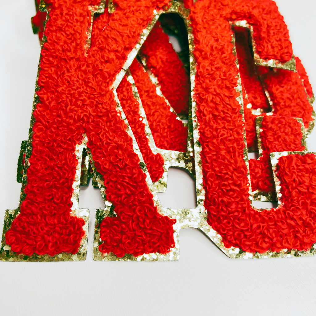 4" KC Chenille Patch 4"  - Red w Gold Varsity