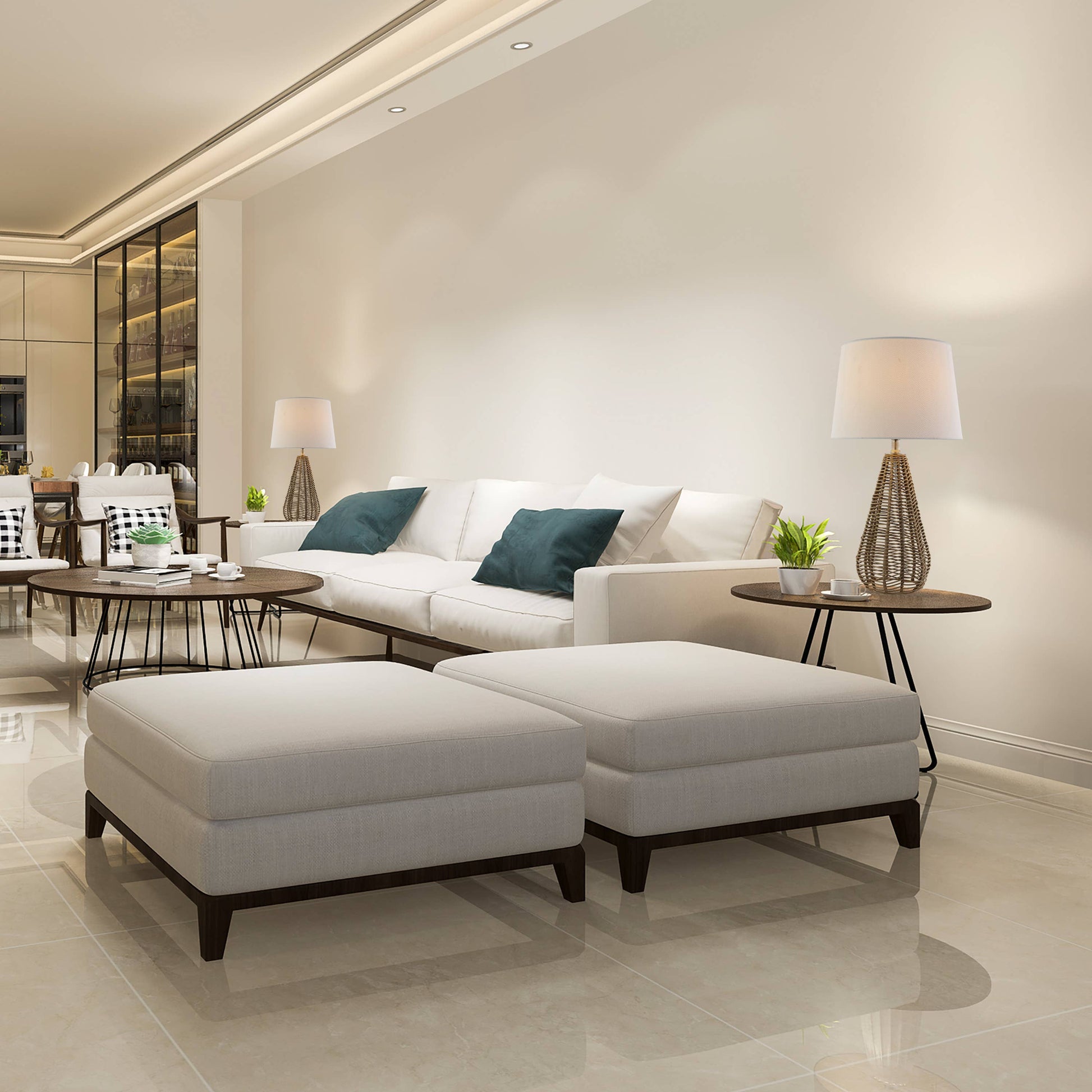 Tan Rattan Table Lamps