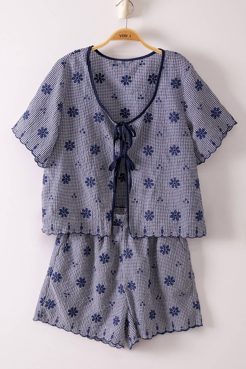 NT12482SET-Floral Embroidery Woven Top & Shorts Set
