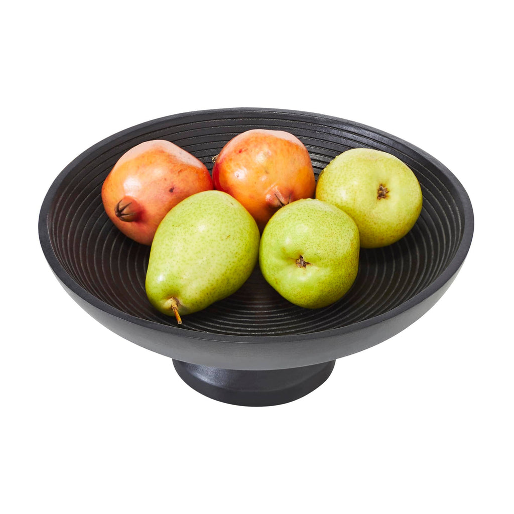 Ribbed Black Wooden Bowl