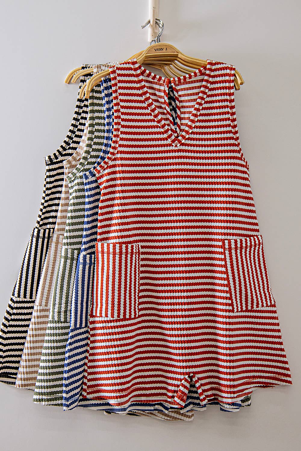 NP70744-Striped Knit Casual Comfy Romper