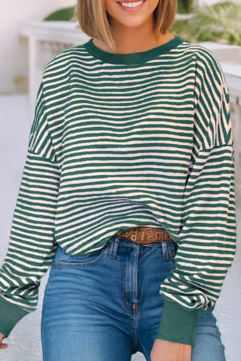 LDC Stripe Long Sleeve Drop Shoulder Top