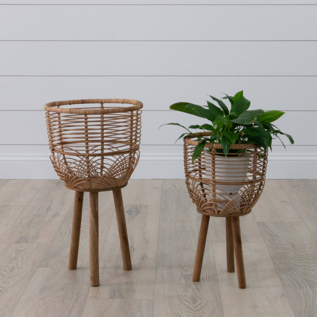 Woven Rattan Footed Baskets