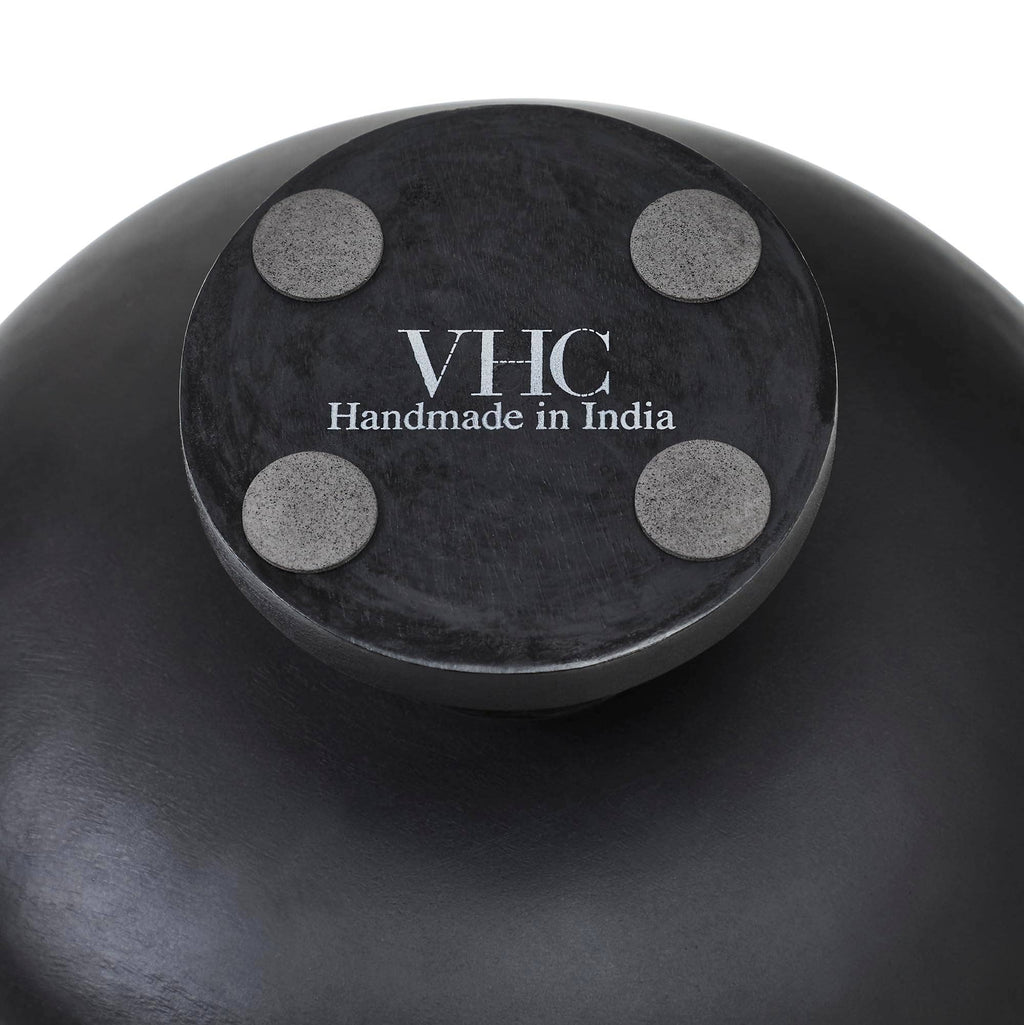 Ribbed Black Wooden Bowl