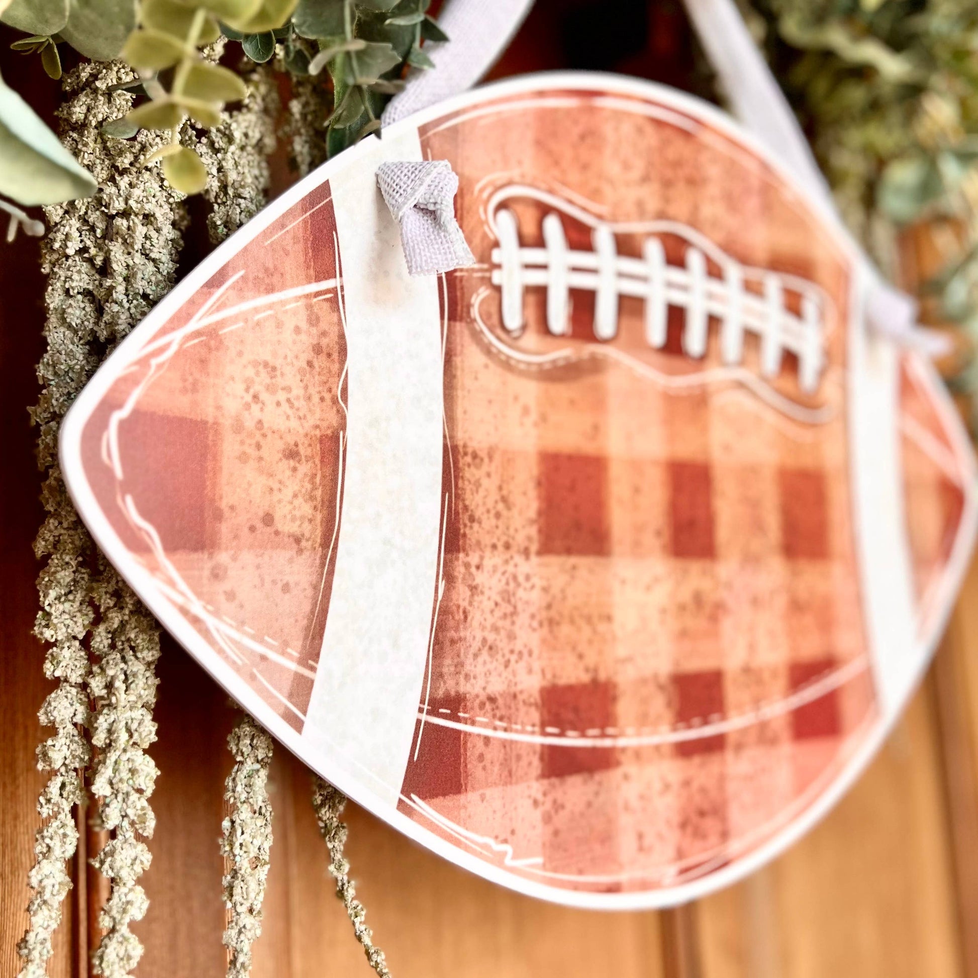 Brown Gingham Football Door Hanger