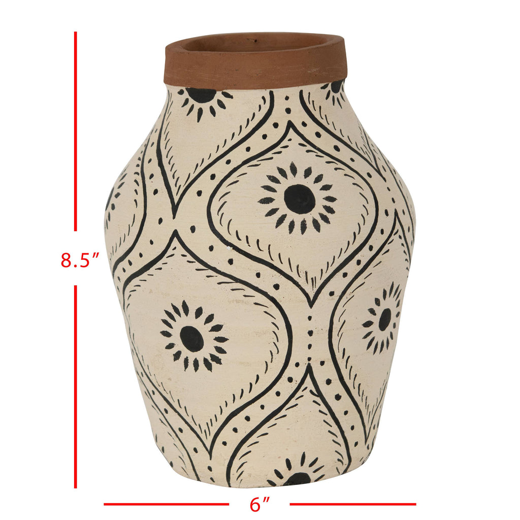Terracotta Vase with Hand Painted Floral