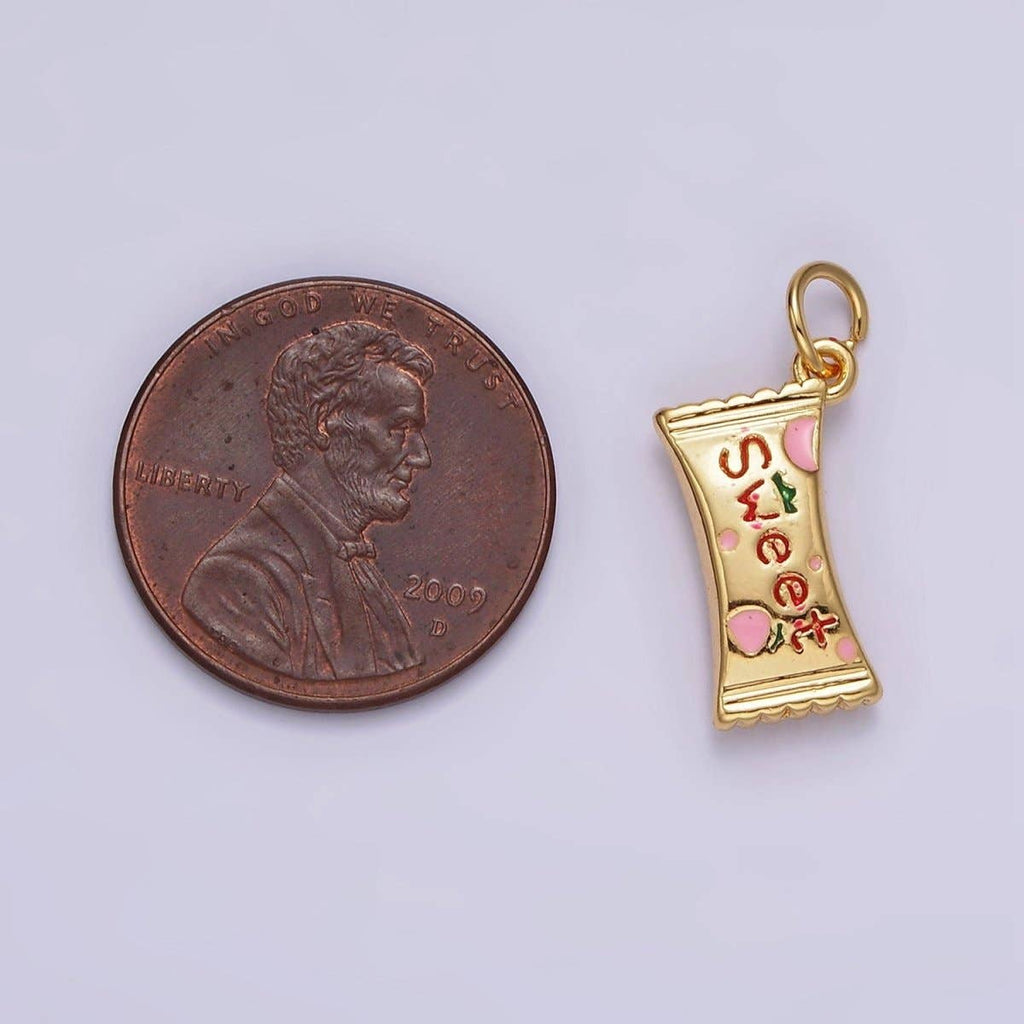 14K Gold Filled Strawberry "Sweet" Script Enamel Sack Puffed Add-On Charm | AG405