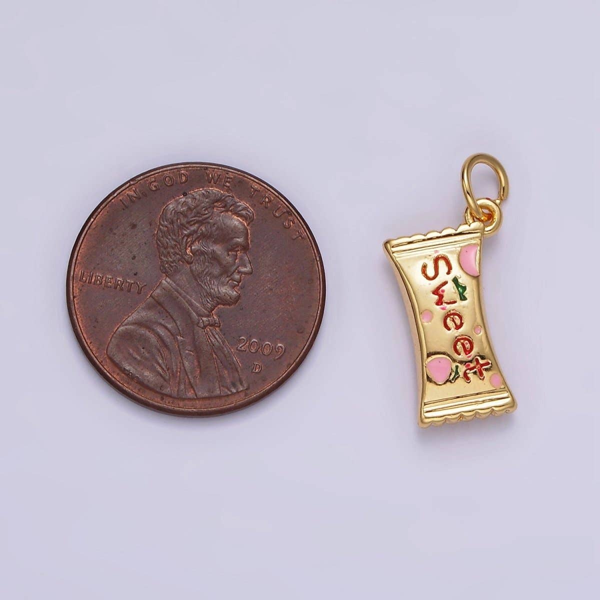 14K Gold Filled Strawberry "Sweet" Script Enamel Sack Puffed Add-On Charm | AG405