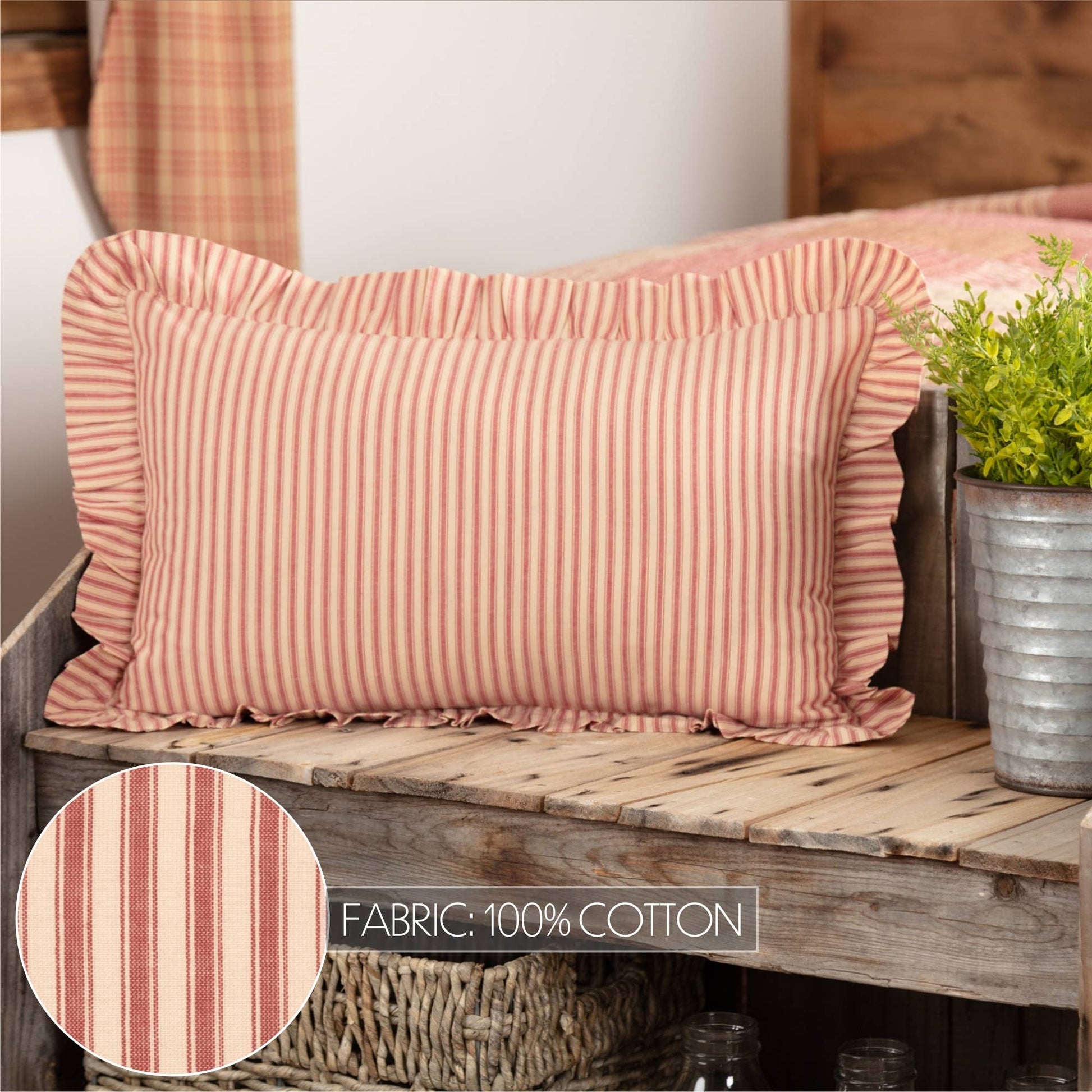 Red Ticking Stripe Fabric Pillow