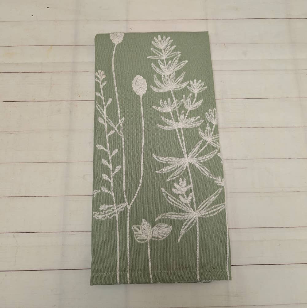 Sage Embroidered Tea Towel