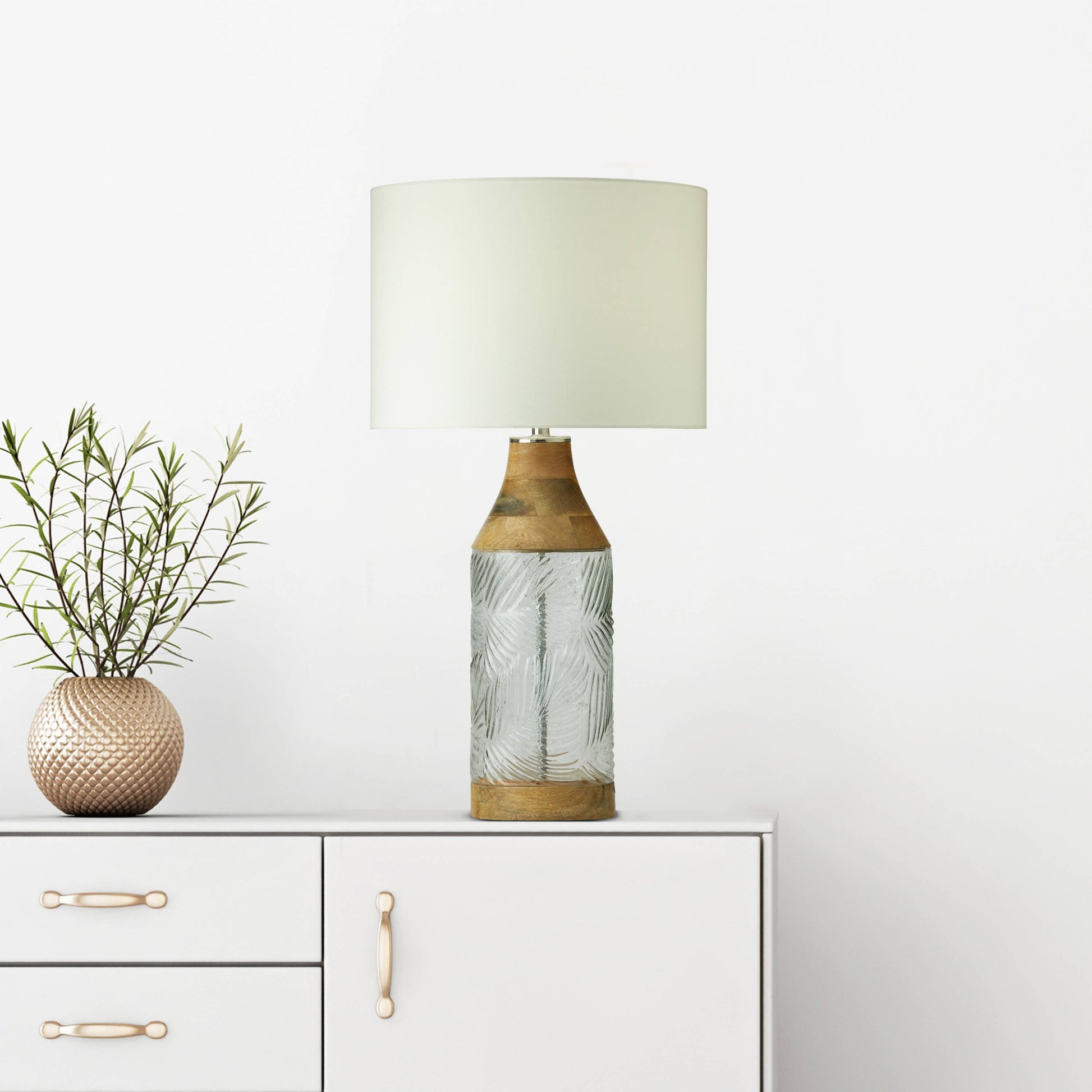 Glass and Mango Wood Table Lamp