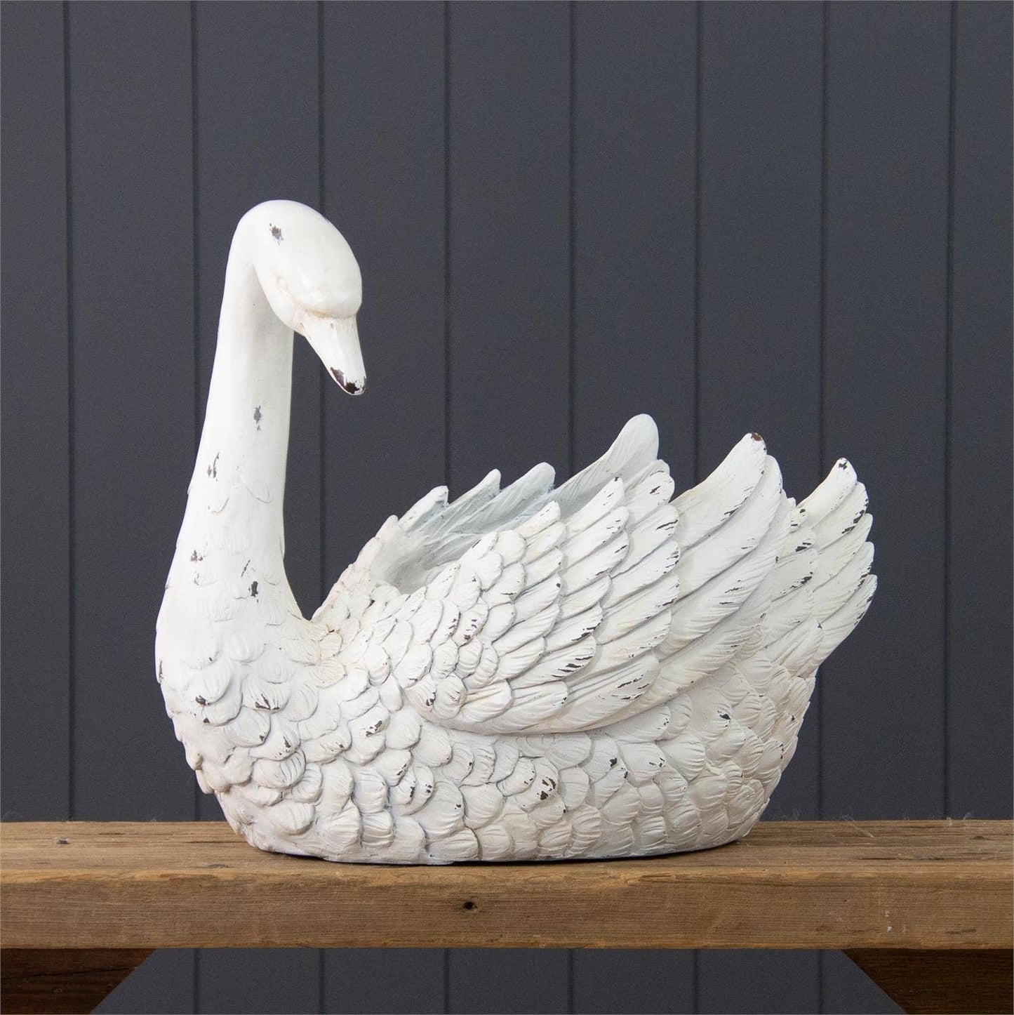 White Distressed Swan Planter