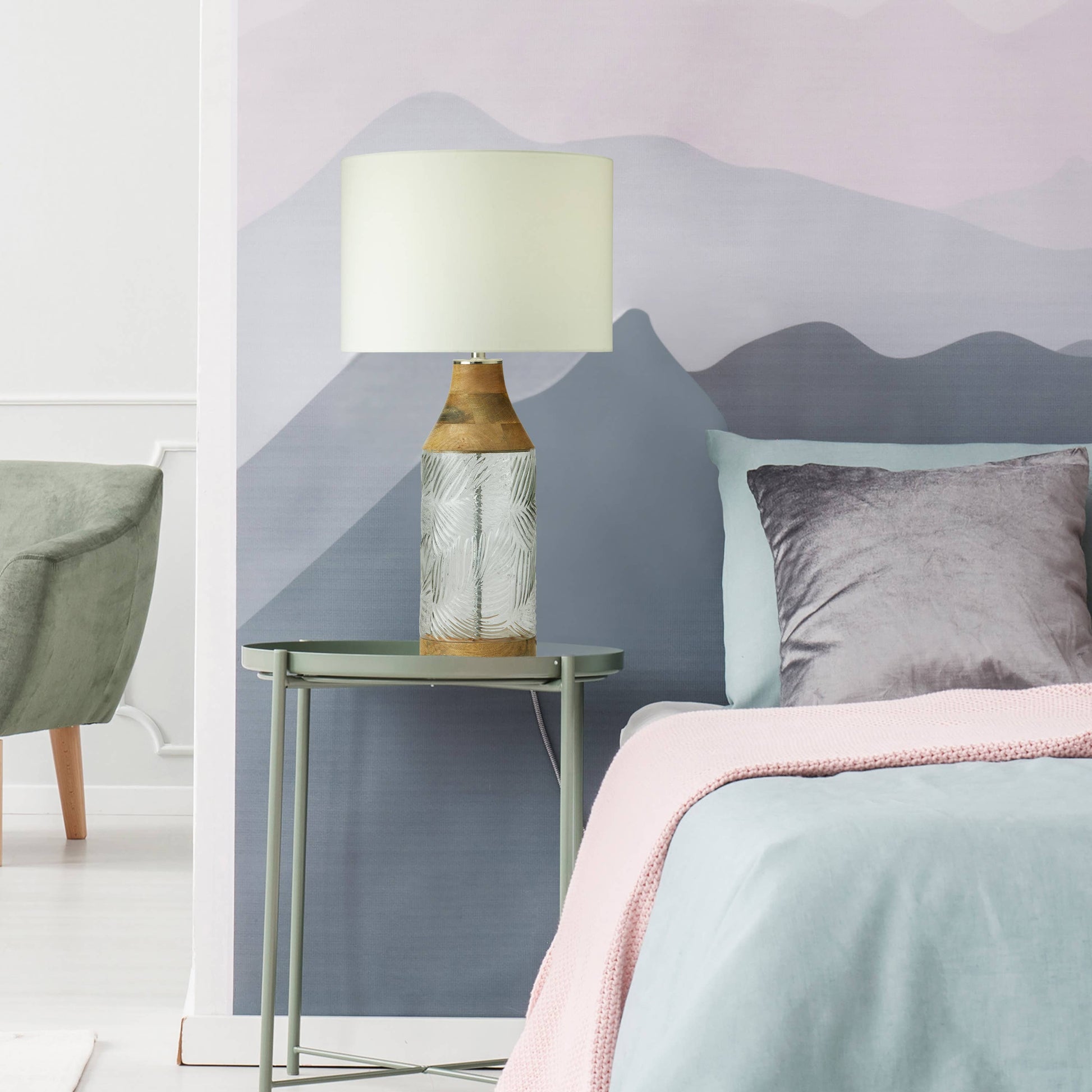 Glass and Mango Wood Table Lamp