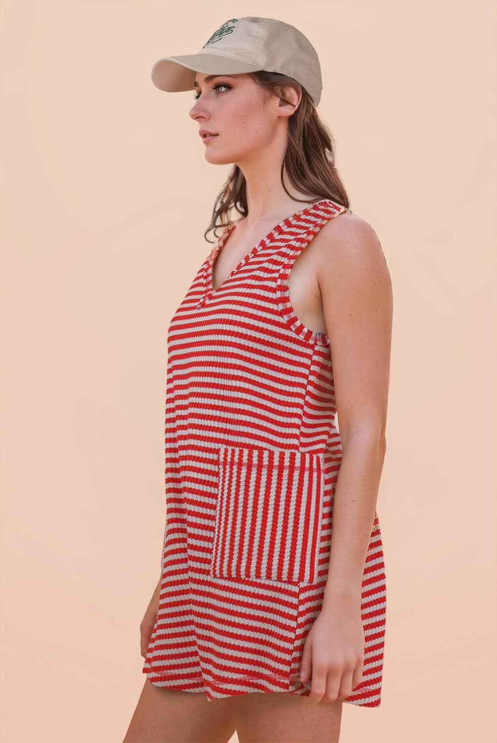 NP70744-Striped Knit Casual Comfy Romper