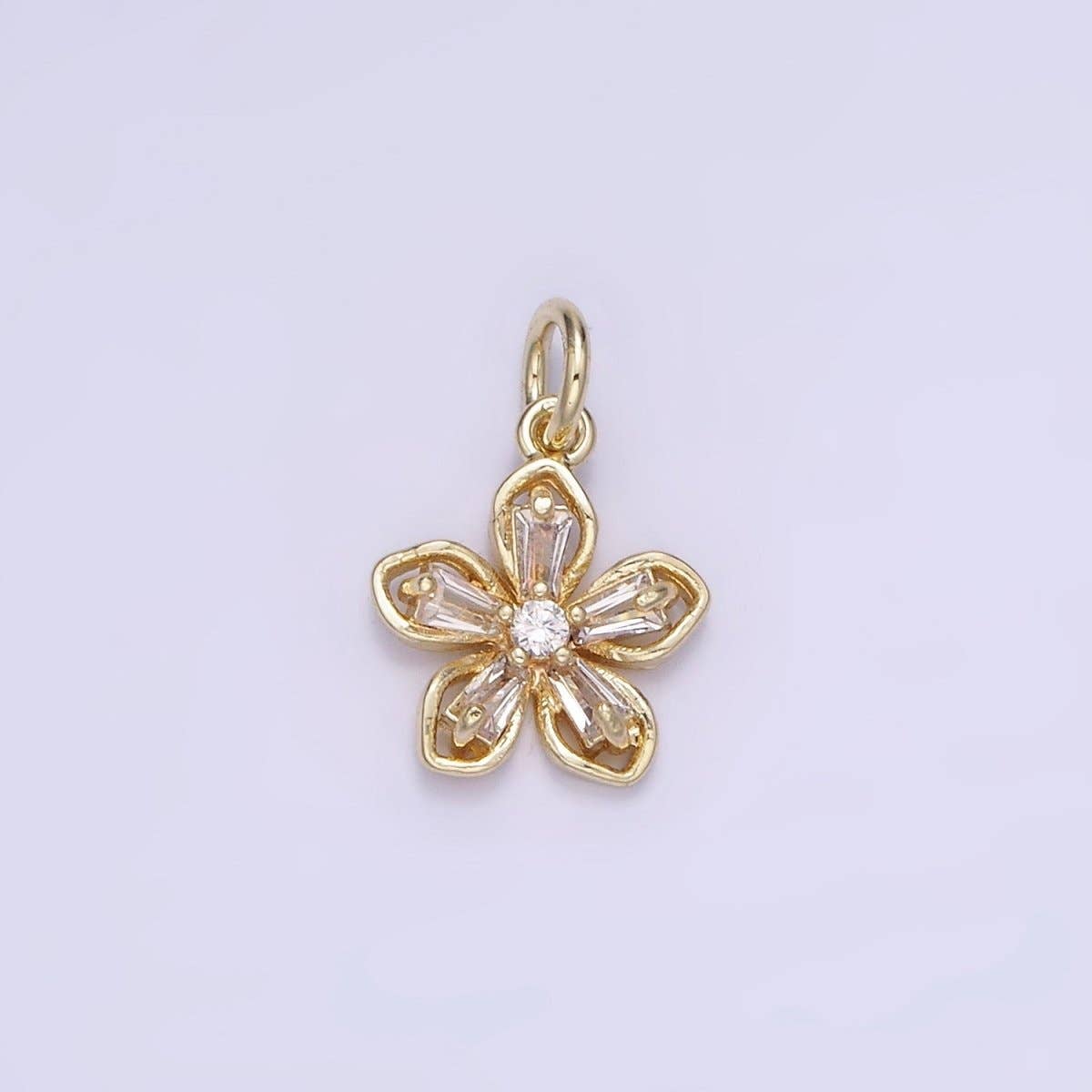 14K Gold Filled Clear CZ Baguette Petal Flower Mini Charm | AG727