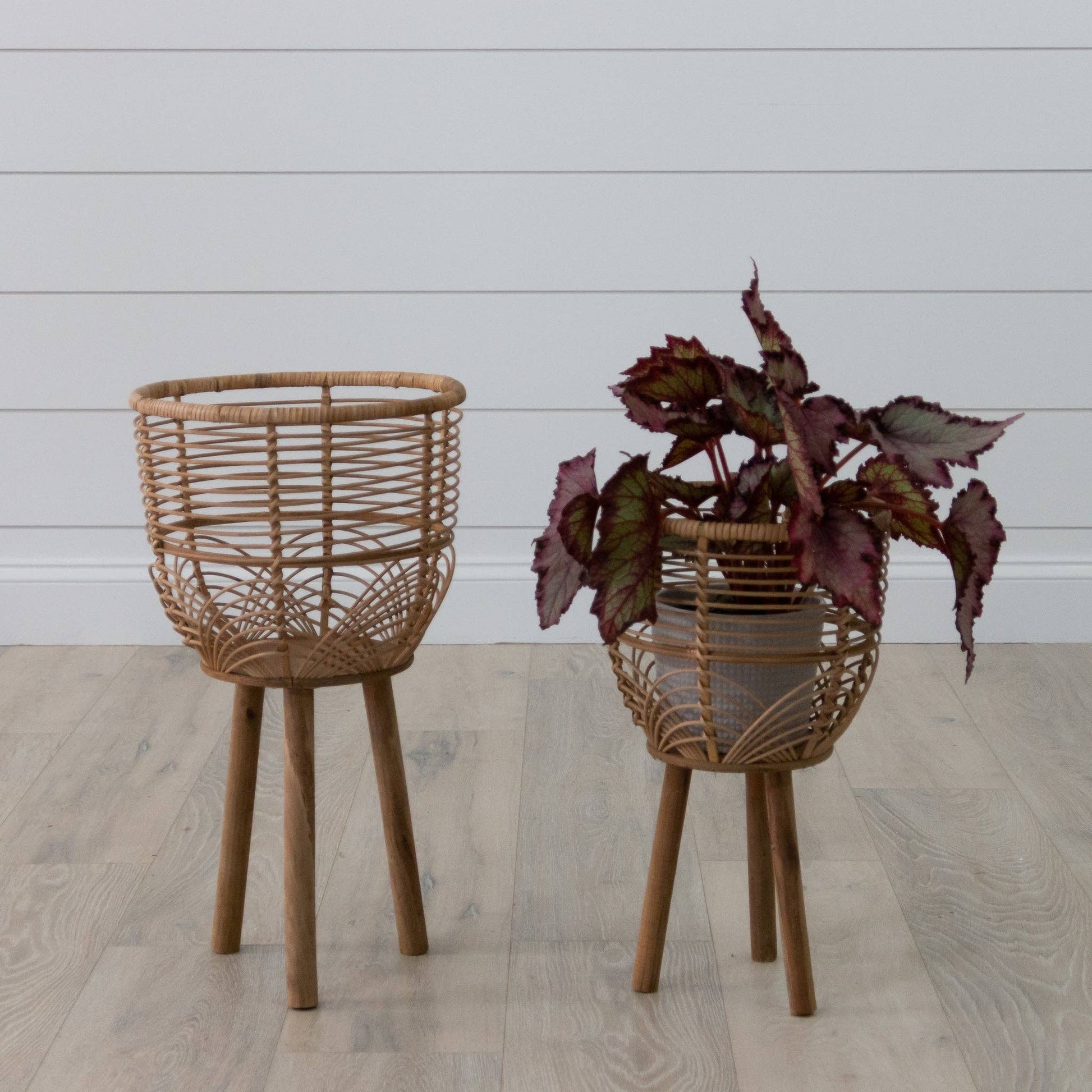 Woven Rattan Footed Baskets