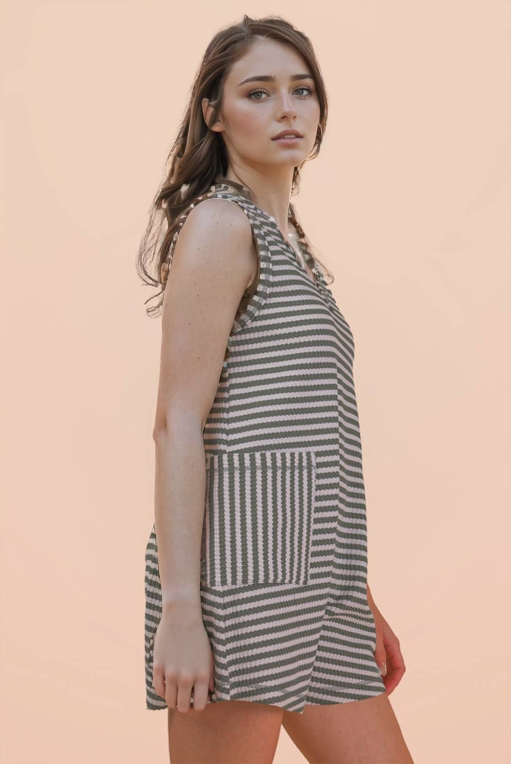 NP70744-Striped Knit Casual Comfy Romper