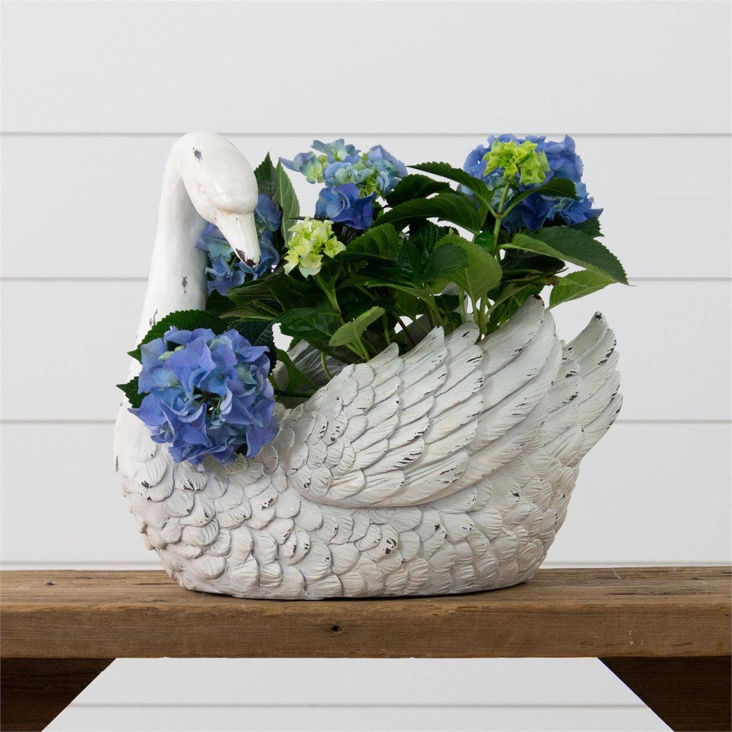 White Distressed Swan Planter