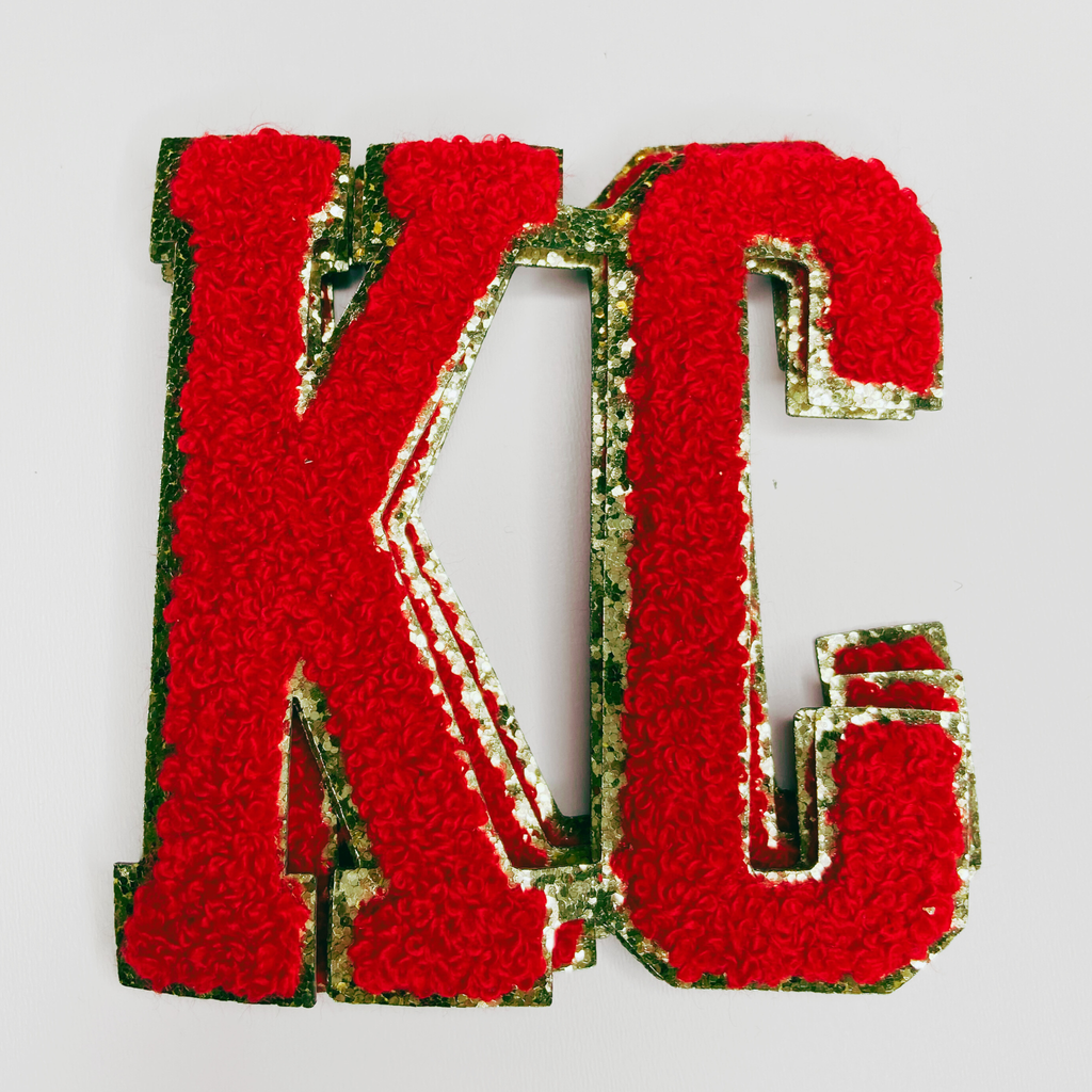 4" KC Chenille Patch 4"  - Red w Gold Varsity