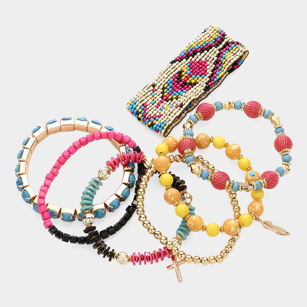 7PCS - Boho Stretch Multi Layered Bracelets