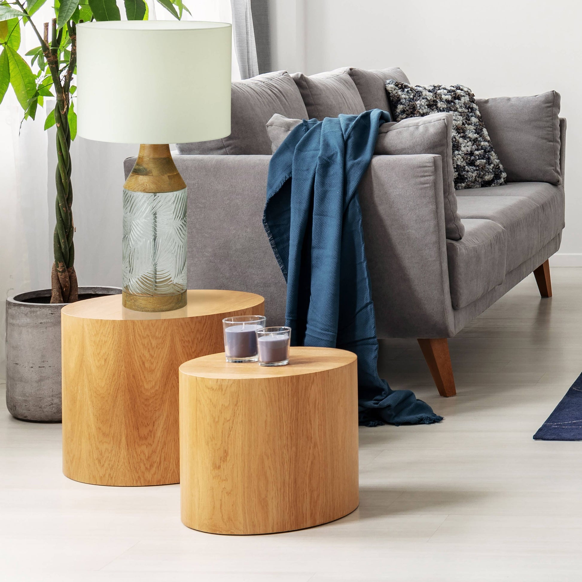 Glass and Mango Wood Table Lamp