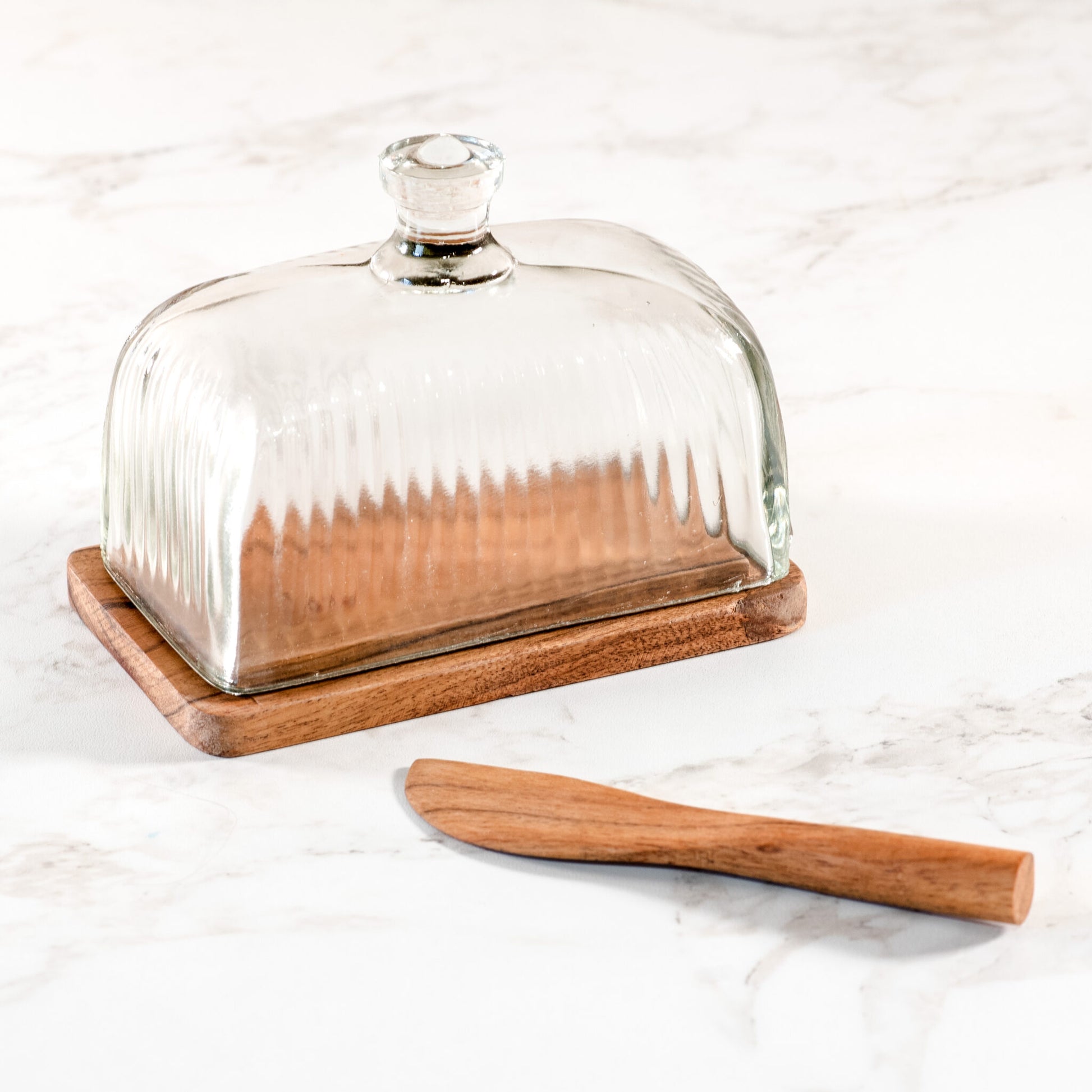 Glass & Wood Butter Holder